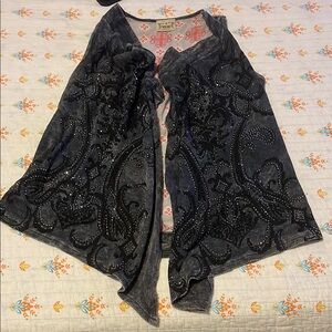 Vocal Black and Gray Lace Vest with Intricate Patterns